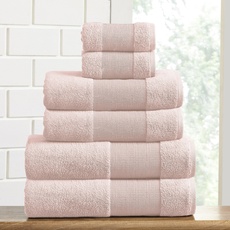 Modern Threads - Air Cloud 6-teiliges Handtuch-Set aus 100% Zero-Twist Baumwolle – Badetücher, Handtücher und Waschlappen – super saugfähig und schnell trocknend – 500 g/m2 – weich und plüschig, Rouge