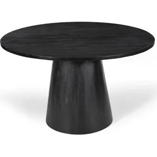 Runder Esstisch Tommy 130 cm aus schwarzem strukturiertem Metall und exotischem Mangolienholz - Schwarz