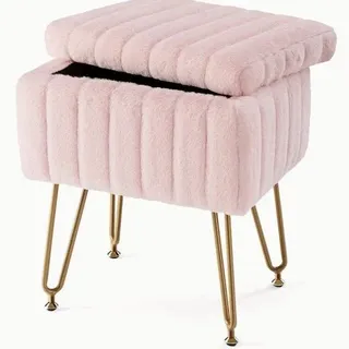 Moderne, Met Gekussende Oberfläche, Verklede Make-up Kruk mit Stauraum, Geölte, Stabile Metallbeine und Antirutschfüßen – Ideal für Schlafzimmer, Garderobe und Friseursalon - Rosa