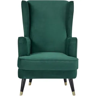 Home Affaire Ohrensessel ZILLER, TV-Sessel, frei im Raum stellbar, in Cord und Samtvelours, Holzfüsse mit dekorativen Metallhülsen, Traumhafter Relaxsessel grün