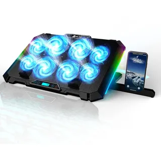KLIM V8 Gaming Laptop Cooling Pad mit 8 Lüftern - Neu - Gaming Laptop Kühler - Stabiler RGB Notebook Ständer mit Lüfter - Kompatibel bis zu 17" - 2 USB Ports - Handyhalterung - 5 Jahre Schutz