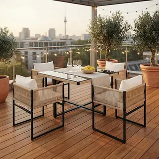 Gartenset Sitzgruppe Gartenmöbel Set Cube Essgruppe Rope Outdoor Möbel Beige