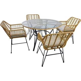 GARTENMÖBEL SET (TISCH, 4 STÜHLE) - BRONZE, KISSEN - GRAU, Balkonmöbel für 4 Personen, Rattan - Braun, Schwarz, Grau
