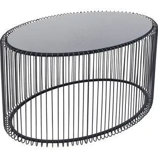 Kare Design Couchtisch Wire Uno, Schwarz, Wohnzimmertisch, Beistelltisch, Stahlgestell, Glas Tischplatte, oval, 41x90x60 cm (H/B/T)