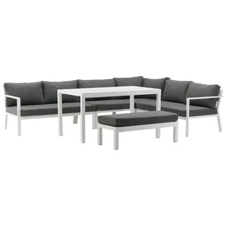 Gardenson Dining-Loungeset , Grau, Weiß , Metall , L-Form , Gartenmöbel, Gartengarnituren, Gartenmöbel-Sets