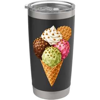 Buntes Low Poly Eis – Geometrische Eiskugeln im Hörnchen Doppelwandiger Edelstahl-Thermobecher