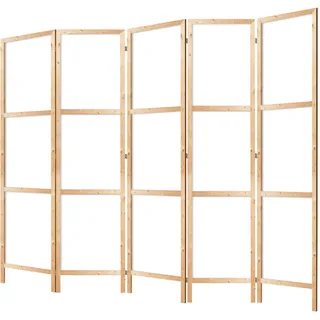 LUMASOUL Japanischer Paravent Holz Raumteiler Innen – weiß - 225x172 cm | Vorderseite ohne Motiv, neutrale Rückseite, faltbar, freistehend und dekorativ