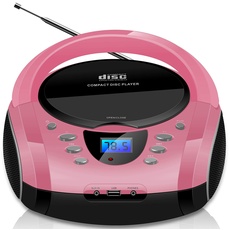 Tragbare Boombox | CD/CD-R | USB | FM Radio | AUX-In | Kopfhöreranschluss | CD-Player | Kinder Radio | Boombox | CD-Radio | Stereoanlage | Kompaktanlage (Pretty Pink)