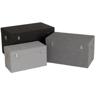 Set mit 3 Truhen aus Stoff und MDF in Ecru, Hellgrau und Dunkelgrau