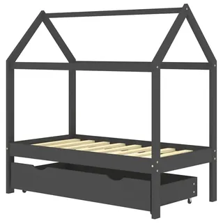 vidaXL Kinderbett mit Schublade Dunkelgrau Massivholz Kiefer 70x140 cm - Grau