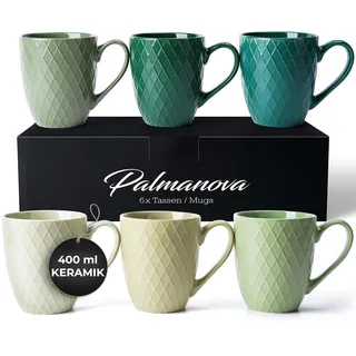 MIAMIO – 6 x 400 ml – Kaffeetassen Set/Becher – Moderne Keramik Tasse Matt – Kaffeetasse groß – Palmanova Kollektion (Jungle)