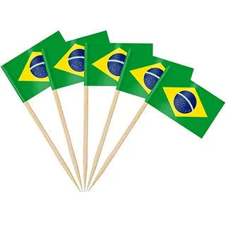 AhfuLife 100 Stück Brasilien Zahnstocher Flaggen, Brazil Deko Fahne Klein Mini Zahnstocher Brasilien Fähnchen für WM 2026 Euro Fussball Party Deko EurovisionCupcake Topper Toothpick Cocktail Party Pub