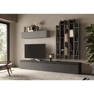 INOSIGN Wohnwand INOSIGN "Infinity, 8tlg. Breite 276 cm, Höhe variabel, Schrankwand, Anbauwand", grau (steingrau (ardesia), bleigrau (piombo)), B:276cm H:200cm T:40cm, Holzwerkstoff, Kastenmöbel-Sets, Wohnwand, (2x Lowboard, Hängeschrank, 5x Wandregal)