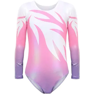Bezioner Kinder Turnanzug Mädchen Gymnastikanzug Trikot Lange Ärmel Ballett Tanzbekleidung Rosa 130 für 8-10 Jahre,130-140 cm