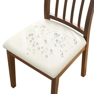 Alishomtll PU Stuhlhussen 6er Set Stretch Kunstleder Stuhlbezug Wasserdicht Sitzbezüge Sitzflächenbezug Abnehmbar Waschbar Esszimmerstuhl Hussen für Küche Hochzeit Garten Büro (Beige 6 Stück)