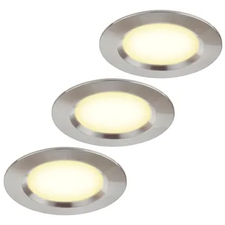 HCFEI 3er Set Möbelleuchte 12V ultra flach 3W LED-Einbaustrahler 55mm Lochausschnitt mit 2M Kabel IP44 Deckenspot für Spiegelschränke, Vitrinen, Möbel und Schränke (Edelstahl Gebürstet 3000K)