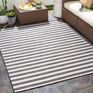 Livabliss Outdoor Teppich wetterfest, Valencia - In und Outdoor Teppich für Balkon 80x150 cm, Terrasse, Garten, Küche - Outdoor Teppich Boho Style, Teppich für draußen - Teppich Schwarz und Creme