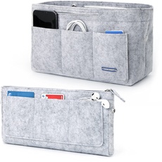 Lucky Sign - Taschenorganizer für Handtaschen Innentaschen für Handtaschen mit Schlüsselkette multifunktional aus Filz, 26x11x16cm - Hellgrau