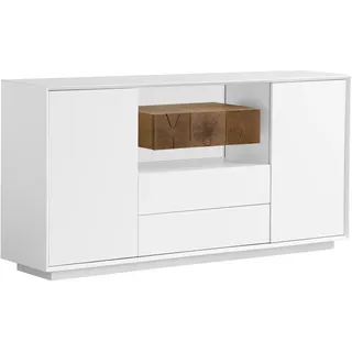 Mid.you Sideboard Hasti , Weiß, Eichefarben , Holz, Holzwerkstoff , Eiche , furniert , 4 Fächer , 1 Schubladen , 170x85x40 cm , Bsci , stehend , Holzmöbel, Kommoden Holz, Sideboards Holz