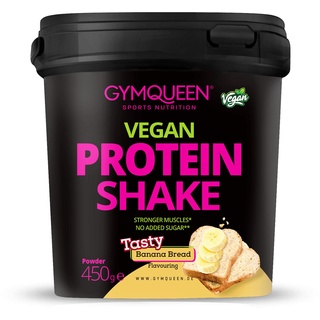 GymQueen Vegan Protein Bananenbrot 450g, köstlicher Shake aus Erbsen- und Reisprotein, 79g pflanzliches Protein pro 100g, zugesetzte BCAAs, cremig leckerer Geschmack