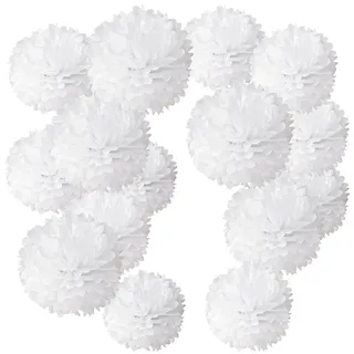 SUNBEAUTY Hochzeitsdeko Seidenpapier Pompons Deko - 15 Stück Weiß Pompoms Dekoration Seidenpapier Pom Poms für Hochzeitsdeko Dekoration Tischdekoration Geburtstag Hochzeit Feier Baby Shower Party Deko