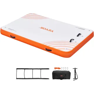 Vevor Aufblasbares Schwimmdock, 2,43 x 1,52 m, aufblasbare Dockplattform, rutschfeste Wasser-Schwimmdockmatte mit tragbarer Tragetasche und abnehmbarer Leiter, schwimmende Plattform-Inselfloß für Pool