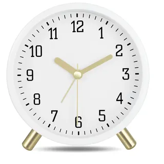Lafocuse Wecker Analog Ohne Ticken, Metall Weiß Wecker mit Nachtlicht, Batteriebetrieben, Moderne Klassisch Tischuhr Lautlos für Nachttisch Schlafzimmer Büro 11cm