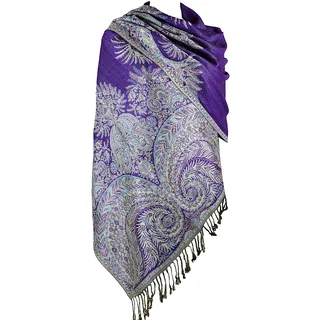 Achillea Pashmina-Schal mit Fransen, weich, seidig, wendbar, Paisleymuster, Veilchen