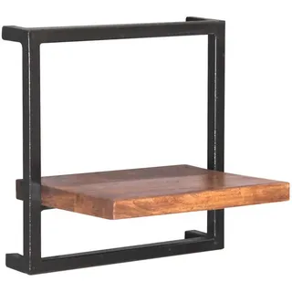 Mid.you Wandregal , Naturfarben, Schwarz , Holz, Metall , Mangoholz , massiv , 1 Fächer , 35x35x25 cm , Wohnzimmer, Regale, Wandregale