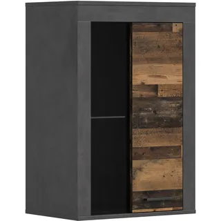 xonox.home Wohnzimmer Jam Vitrine Glasvitrine Dekoschrank Glas-Kommode Stauraumschrank Hängevitrine Standvitrine in Front Old Wood Nb. Korpus Matera Nb., ca.60x86x35 cm