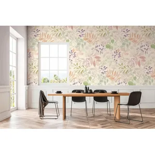 A.S. Création Blumentapete in Creme, Grün, Violett, Braun, Rosa - hochwertige Vliestapete floral 396931 - Designtapete gemalt auf 10,05m x 0,53m - Made in Germany