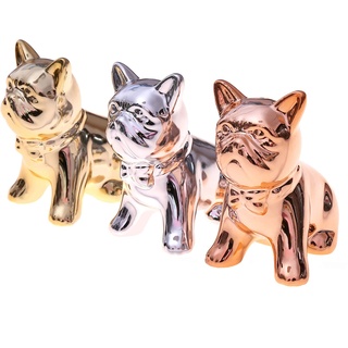 Flanacom Mini Bulldoggen Figuren 3-er Set - 3X Deko-Figur für Innen, Balkon & Garten - Hunde-Skulptur als Wohnaccessoire Designer Dekoration