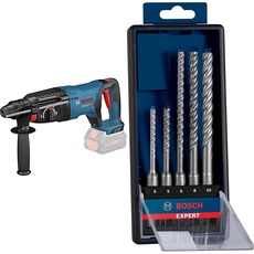 Bosch Professional 18V System Bohrhammer GBH 18V-26 D (ohne Akku, max. Schlagenergie: 2,5 J, SDS Plus, im Koffer) + 5xExpert SDS plus-7X Hammerbohrer Set (für Stahlbeton, Ø 5-10 mm, Zubehör) | 5 Stück