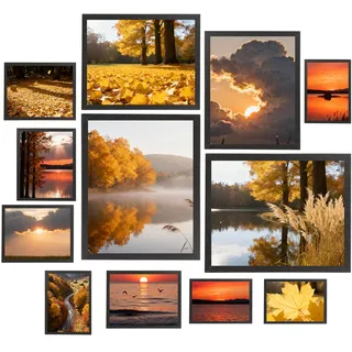 KAIWIN Set mit 12 Fotorahmen; Multi-Fotorahmen; zwei 20 x 25 cm; zwei 15 x 20 cm; vier 13 x 18 cm; vier 10 x 15 cm, Bilderrahmen Collage Schwarz