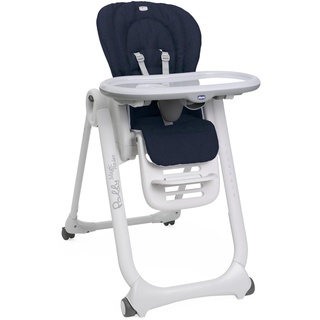 Chicco Polly Magic Relax Hochstuhl für 0 Monate - 3 Jahre (15 kg), verstellbar mit 4 Rädern, neigbar zur Babywippe, kompakte Verriegelung, Spielleiste und Sitzkissen, blau