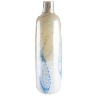 GILDE GLAS art Deko Vase - Blumenvase durchgefärbtes Glas - Maritime Dekoration - Geschenk für Frauen Geburtstag Weihnachten - Farbe: Blau Beige - Höhe 46 cm