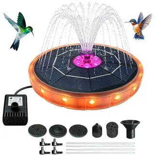 Solar Springbrunnen Für Außen, Solar Schwimmender Solarbrunnen 3.8W, Solarbrunnen Für Draussen 100-200L/H, 6 Düsen & 4 Fixe Rohre LED Farbwechsel Wasserpumpe Für Teich, Pool, Fischteich, Garten