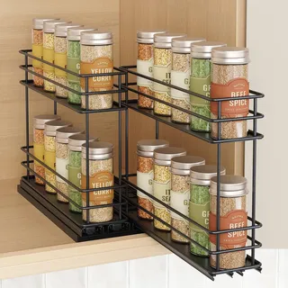 Orimade Gewürzregal Ausziehbar,2 Schubladen 2 Etagen Gewürz Organizerfür, Gewürzregal Schrank,Kein Zusammenbau,Gewürzregale ohne Bohren Schwarz