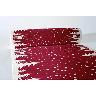 Sovie HORECA Tischläufer MARVIN in Bordeaux aus Linclass-Airlaid, 40cm x 24m, 1 Stück, perforiert alle 120cm, weihnachtliches Design mit Hirsch, Schneeflocken und Tannenwald, festliche Tischdekoration