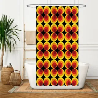 Ulticool Duschvorhang - Retro Vintage Blumen 60er 70er - 120 x 180 cm - waschbar - Anti-Schimmel - mit 8 Ringen - Flower Power Orange Gelb Braun