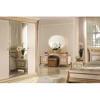 Schminktisch Tisch Schlafzimmer Hocker Spiegel Jugend Antik Stil Holz Garnitur - Beige