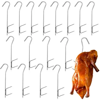 PRITOK 16 Stück Räucherhaken Doppelspitz: 21cm Räucherhaken Edelstahl Fishing Räucherhaken Set für Geräuchertem Fisch Fleisch Wurst, Silver