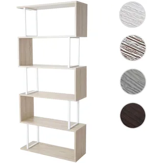 Bücherregal HWC-A27, Standregal Wohnregal, 183x80cm 3D-Struktur 5 Ebenen ~ Eiche-Optik, Metall weiß