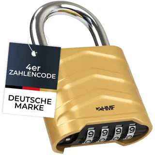 HMF Zahlenschloss Vorhängeschloss, robustes Schloss mit 4-stelligem Zahlencode aus Aluminiumlegierung | 5,6 x 2,6 x 8,7 cm | Gold