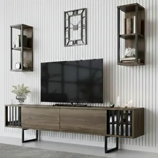 Dmora Ananke TV-Ständer 180x30x48 cm Walnuss/Schwarz Holz/Metall
