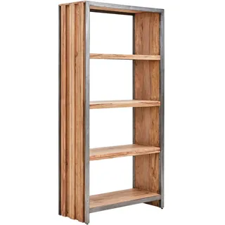 Mid.you Regal , Sheeshamfarben , Holz , Sheesham,Sheesham , massiv , 4 Fächer , 90x180x38 cm , Handmade in India , stehend , Holzmöbel, Holzregale, Bücherregale Holz