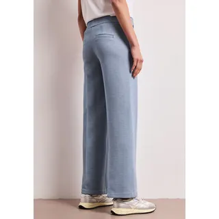 Stoffhose STREET ONE, Damen, Gr. 38, Länge 28, hushed blau, Web, Obermaterial: 80% Polyester, 16% Viskose, 4% Elasthan, meliert, normal lang, Hosen Stoffhose, Wide Leg Hose mit Knopf-Details