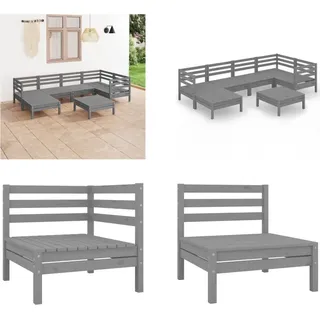 vidaXL 7 tlg. Garten Lounge Set Massivholz Kiefer Grau - Garten-Lounge-Set - Outdoor-Lounge-Set - Holz-Ottomane - Gartenmöbel-Set - Grau