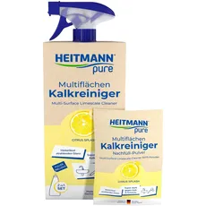 HEITMANN pure | Multiflächen Kalkreiniger Nachfüllset | natürliches Pulver zum Auflösen | sanft und umweltschonend | Starke Reinigungswirkung | gegen Kalk, Seifenreste & Wasserflecken