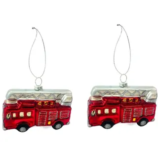 Geschenkestadl 2 Stück Feuerwehrautos 8,4cm Glas Weihnachtshänger Geschenkanhänger Dekoanhänger